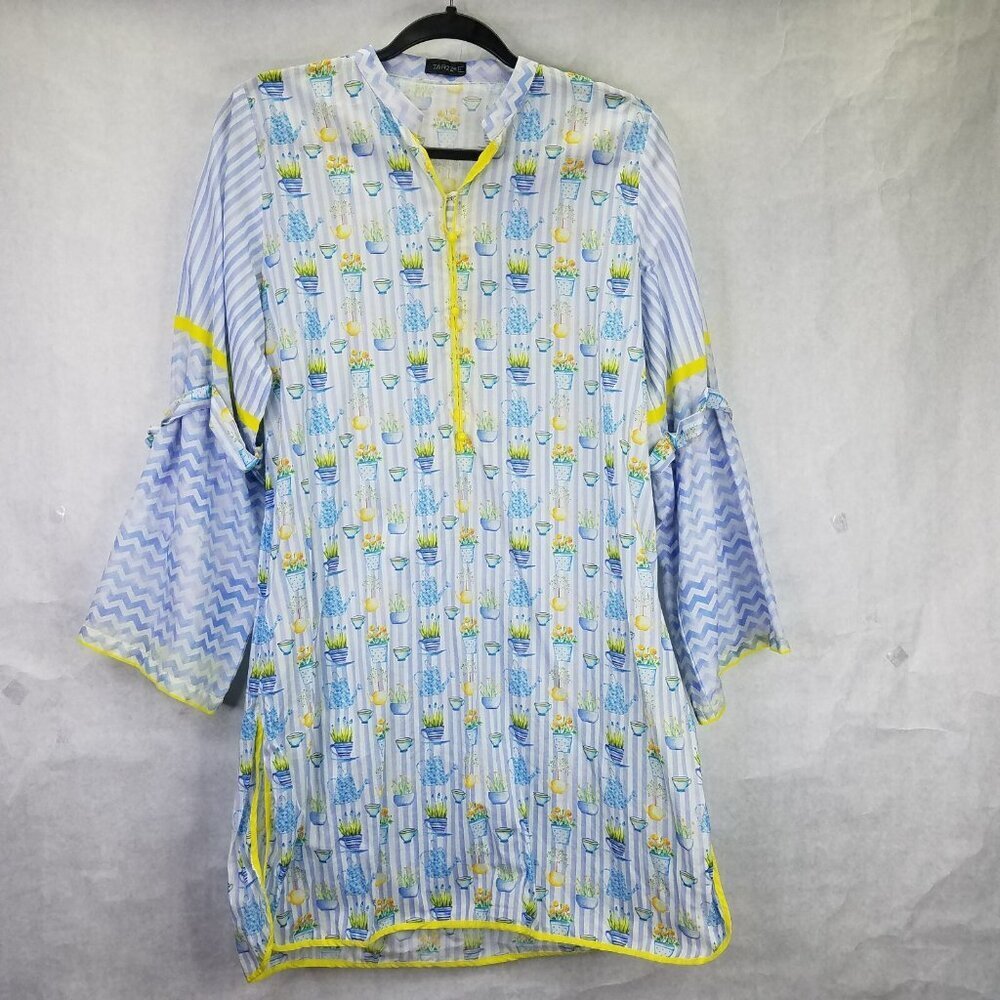 Tarzz Tunic Dress Women's L Bell Sleeve Round Hem Floral Gardening Lightweight